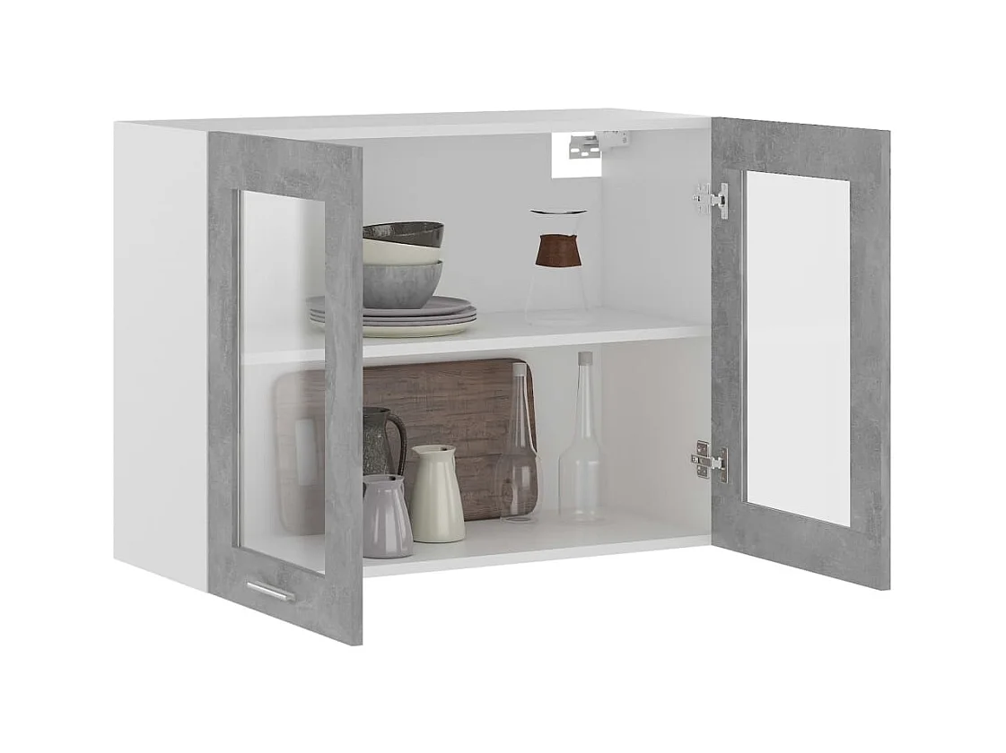 Armoire en verre suspendue Gris béton Bois d'ingénierie