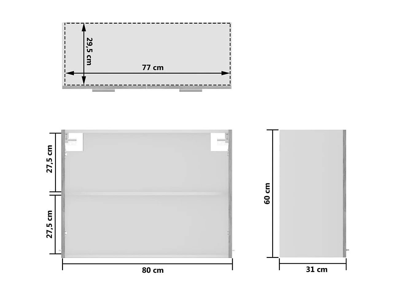 Hängeglasschrank Betongrau 80x31x60 cm Holzwerkstoff