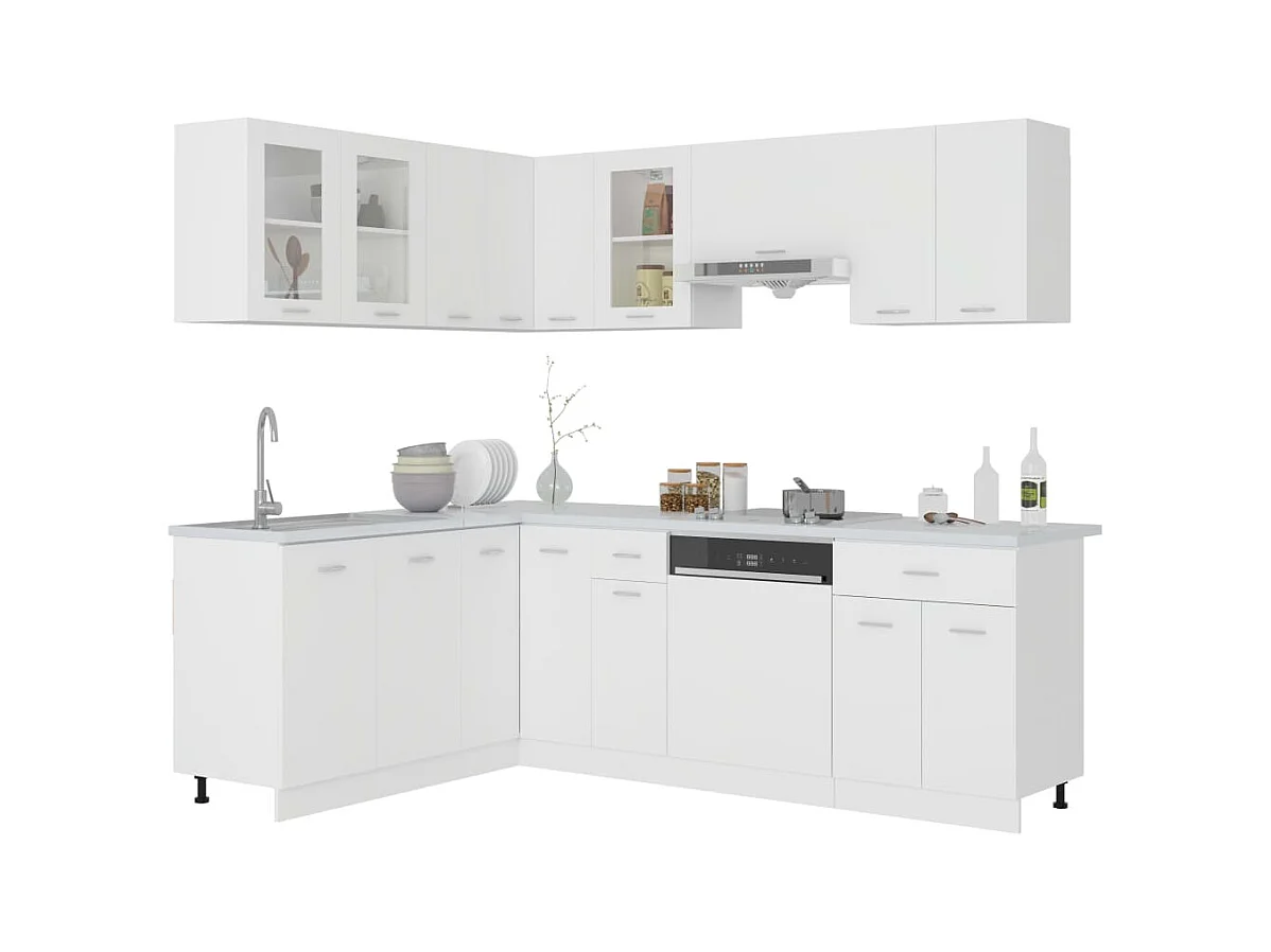 11-delige Keukenkastenset Lyon bewerkt hout wit