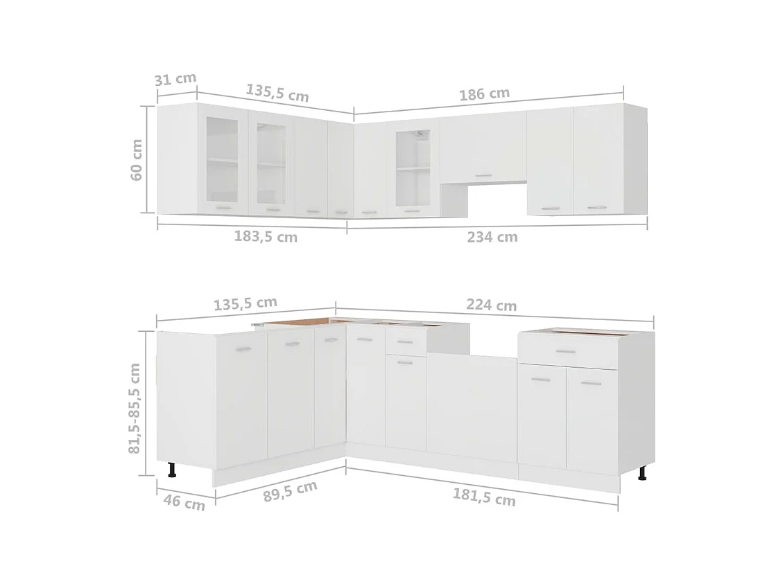 11-delige Keukenkastenset Lyon bewerkt hout wit