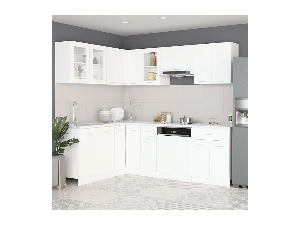 Ensemble de 11 meubles de cuisine "Lyon" en bois d'ingénierie blanc