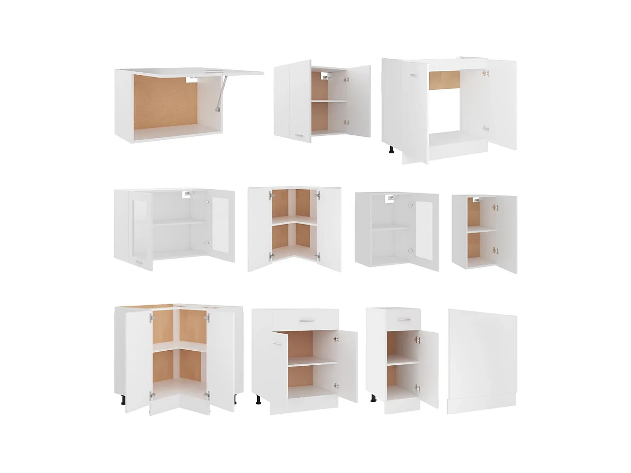 Ensemble de 11 meubles de cuisine "Lyon" en bois d'ingénierie blanc