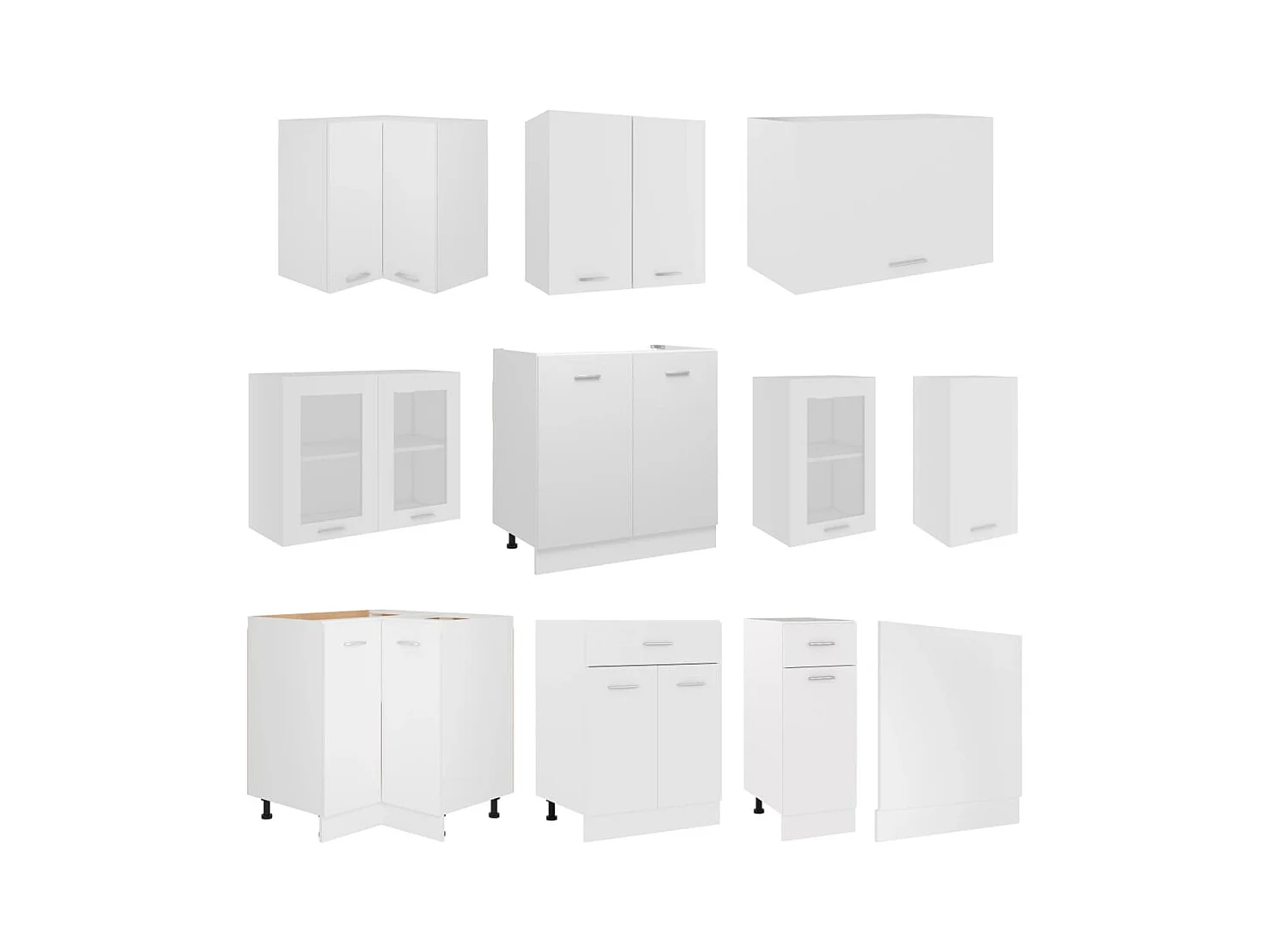 Ensemble de 11 meubles de cuisine "Lyon" en bois d'ingénierie blanc