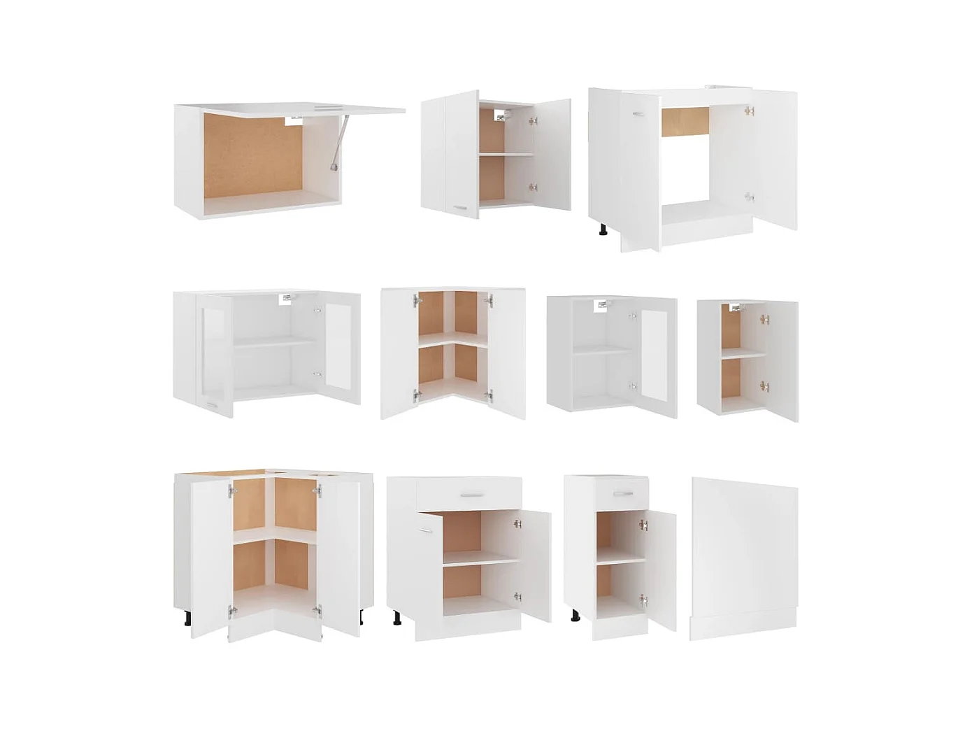 Ensemble de 11 meubles de cuisine "Lyon" en bois d'ingénierie blanc