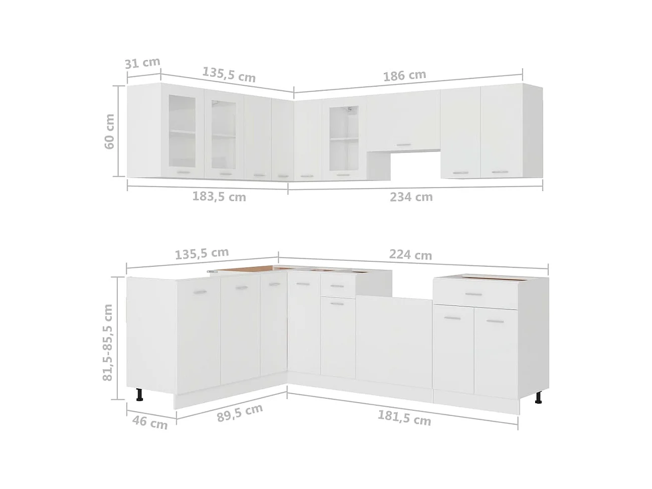 Ensemble de 11 meubles de cuisine "Lyon" en bois d'ingénierie blanc