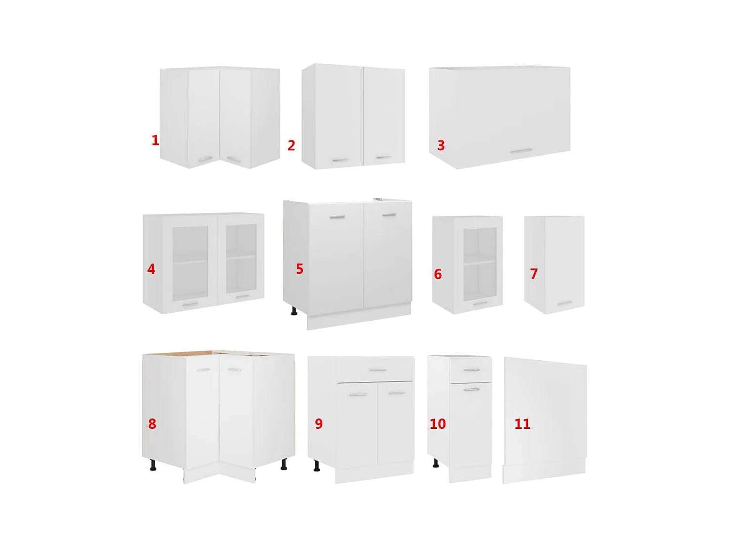 Ensemble de 11 meubles de cuisine "Lyon" en bois d'ingénierie blanc