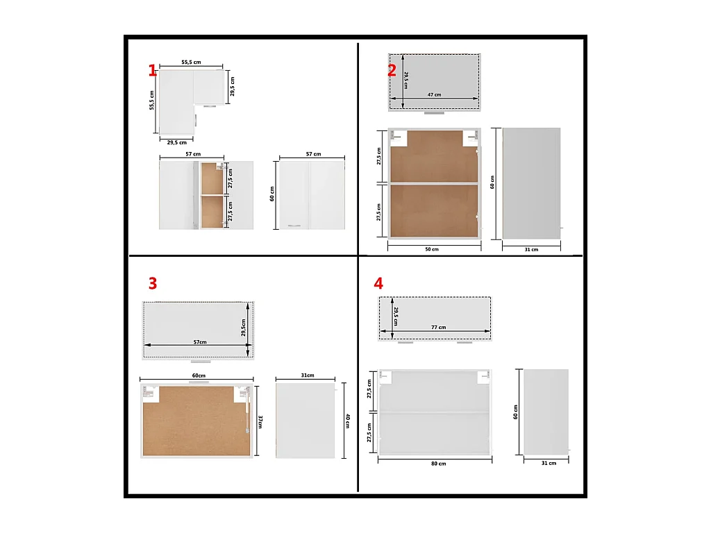 Ensemble de 11 meubles de cuisine "Lyon" en bois d'ingénierie blanc