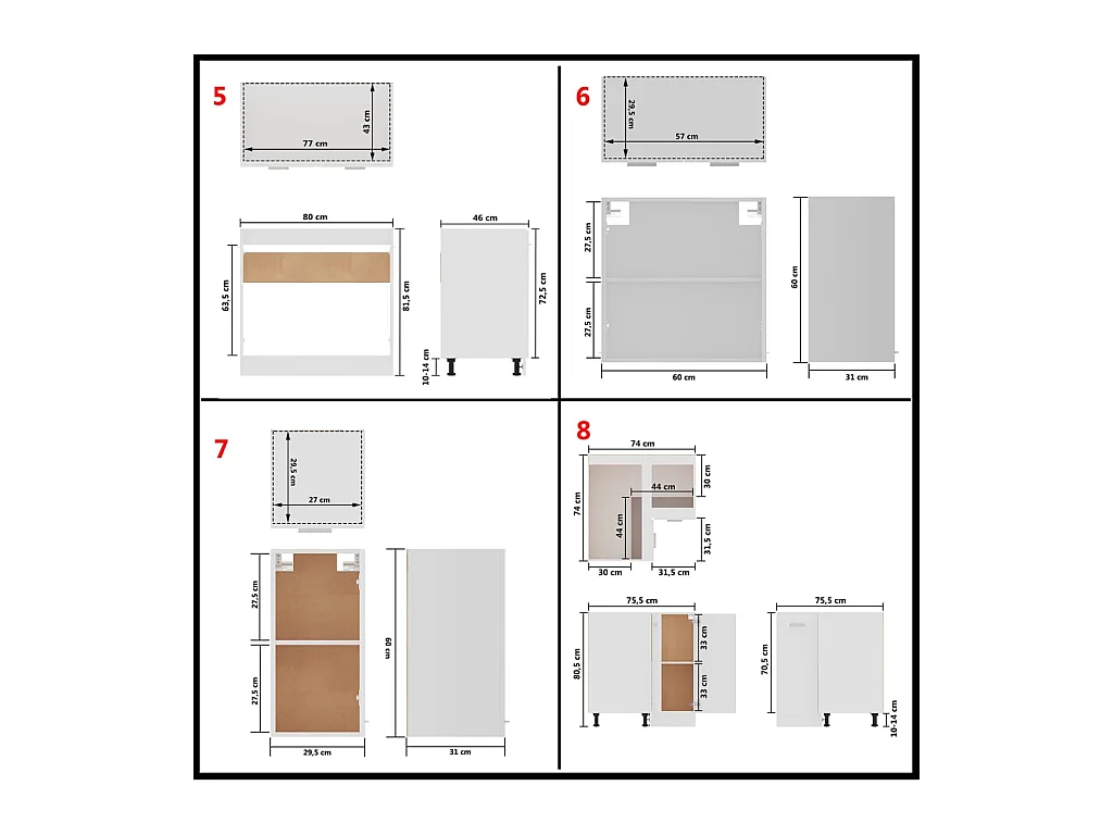 Ensemble de 11 meubles de cuisine "Lyon" en bois d'ingénierie blanc