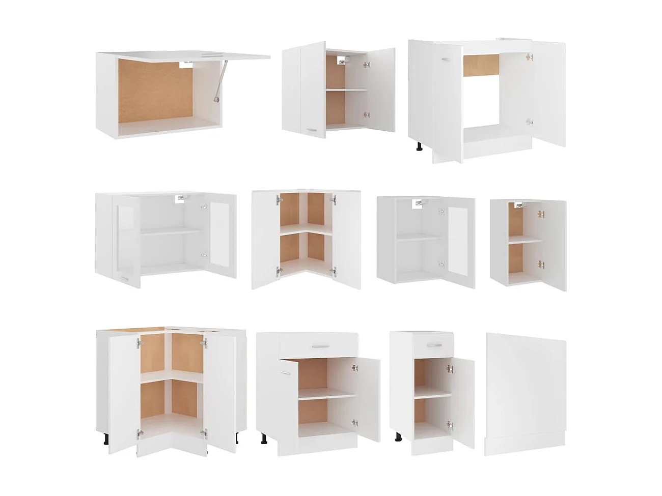 Ensemble de 11 meubles de cuisine "Lyon" en bois d'ingénierie blanc