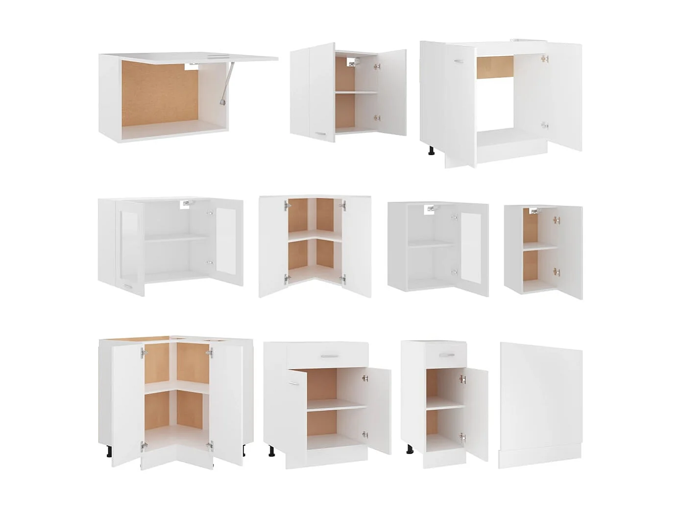 Ensemble de 11 meubles de cuisine "Lyon" en bois d'ingénierie blanc