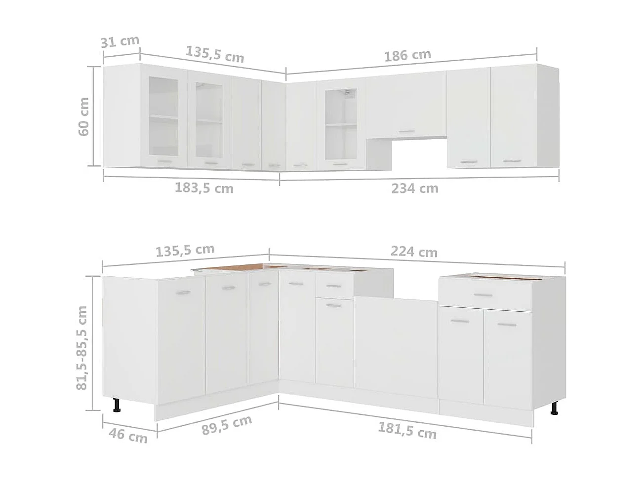 Ensemble de 11 meubles de cuisine "Lyon" en bois d'ingénierie blanc