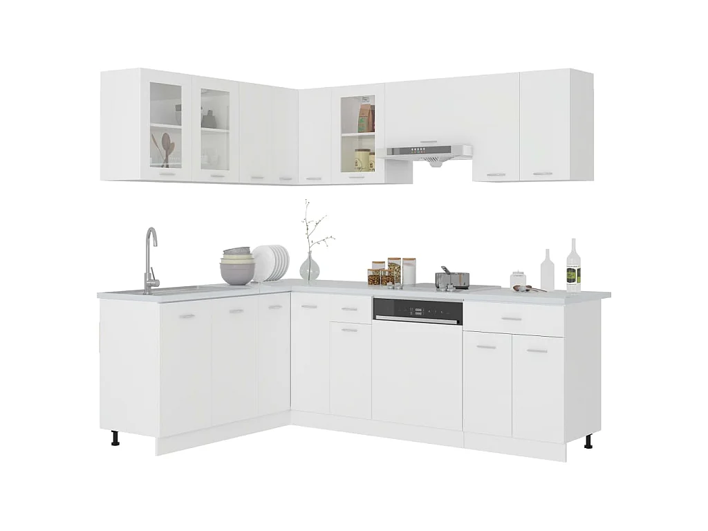 11-tlg. Küchenzeile Lyon Weiß Holzwerkstoff