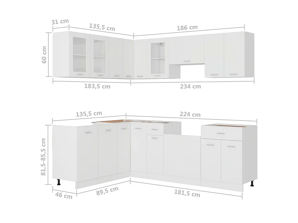 11-tlg. Küchenzeile Lyon Weiß Holzwerkstoff