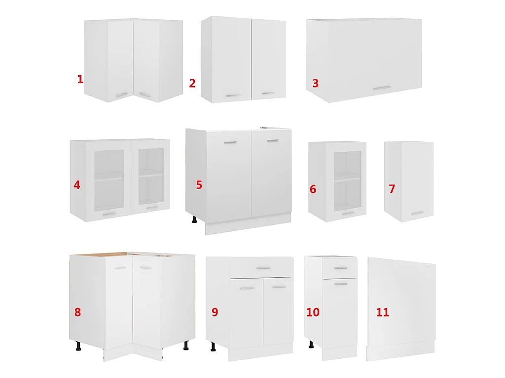 Ensemble de 11 meubles de cuisine "Lyon" en bois d'ingénierie blanc