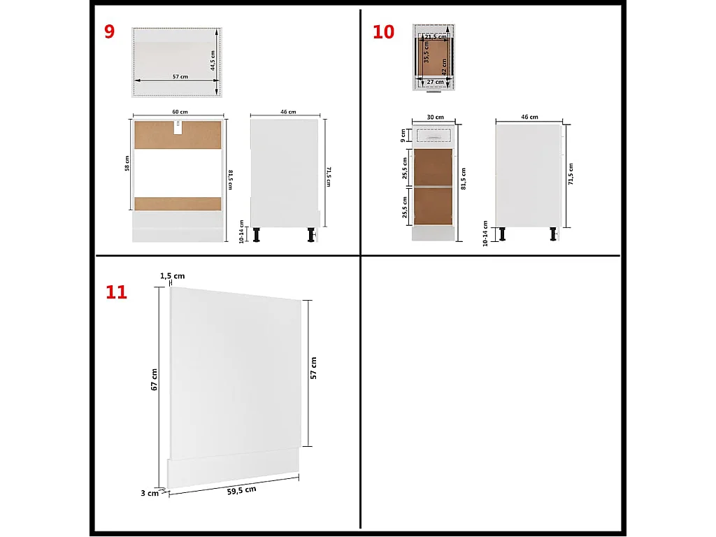 Ensemble de 11 meubles de cuisine "Lyon" en bois d'ingénierie blanc