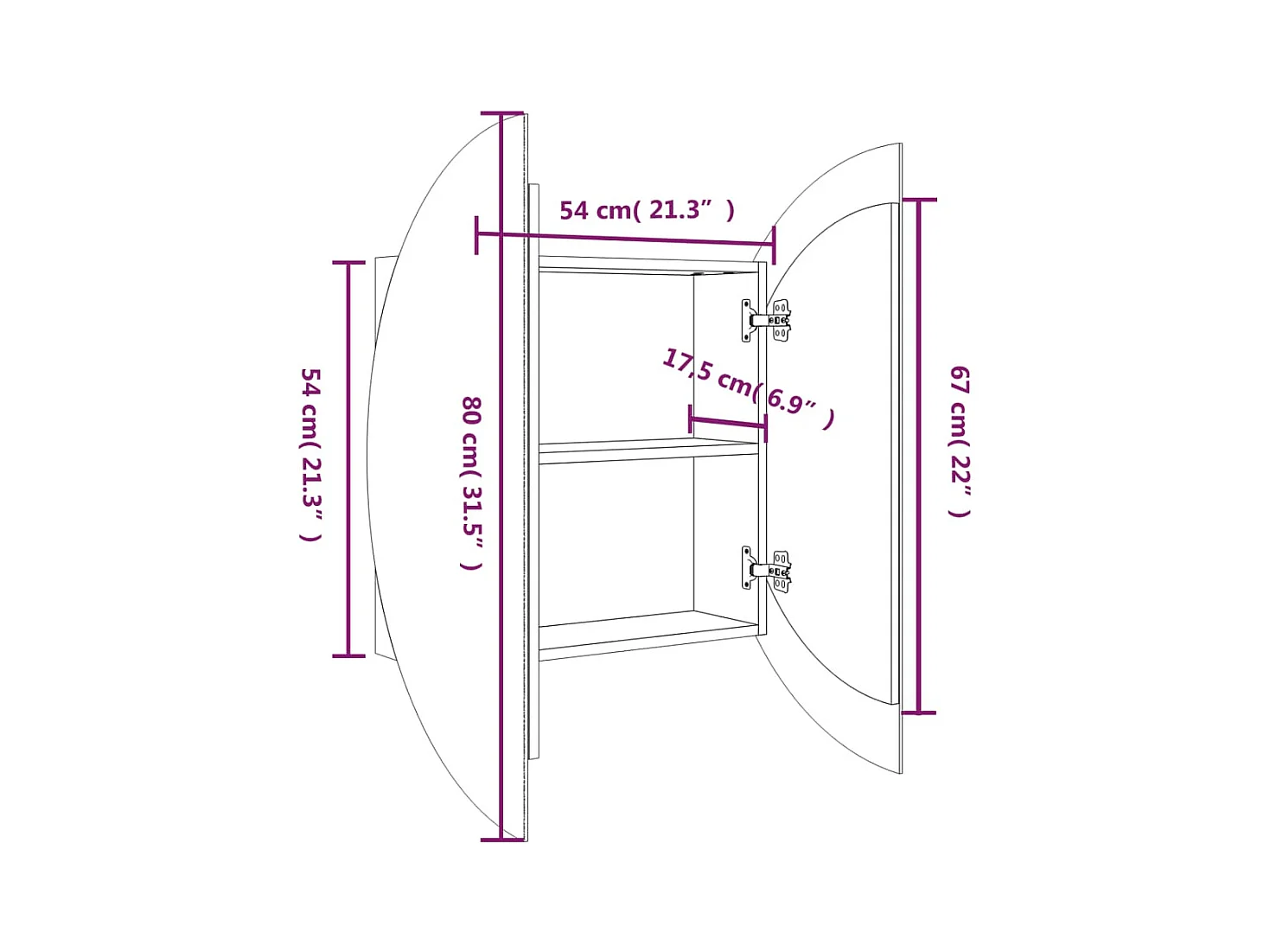 Badezimmerschrank mit Rundem Spiegel & LED Eichen-Optik