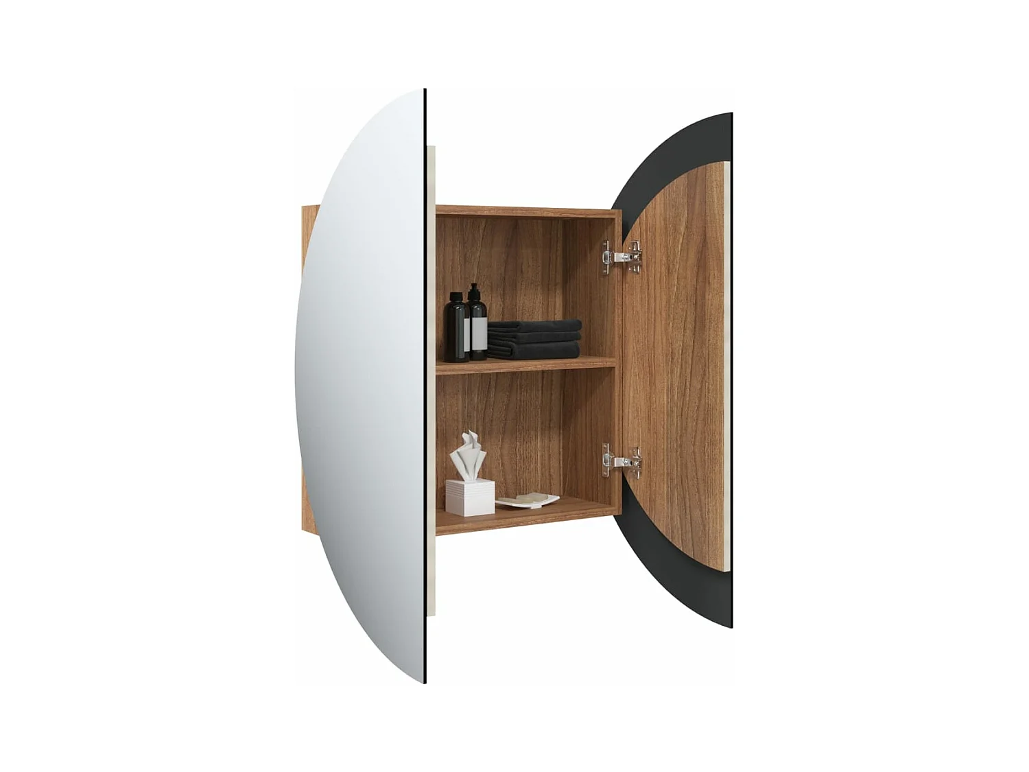 Badezimmerschrank mit Rundem Spiegel & LED Eichen-Optik