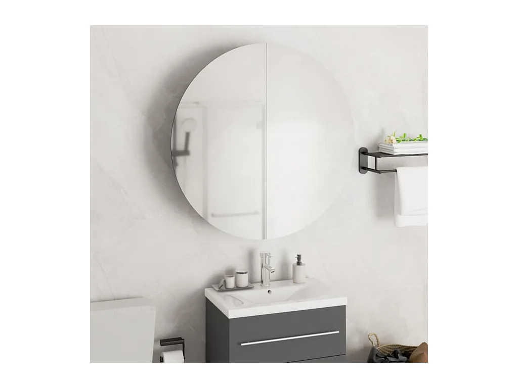 Armoire de salle de bain miroir rond et LED Chêne 54x54x17,5 cm