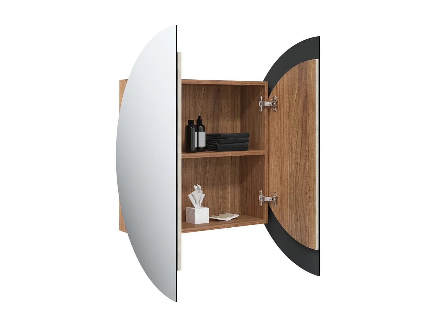 Badezimmerschrank mit Rundem Spiegel & LED Eichen-Optik