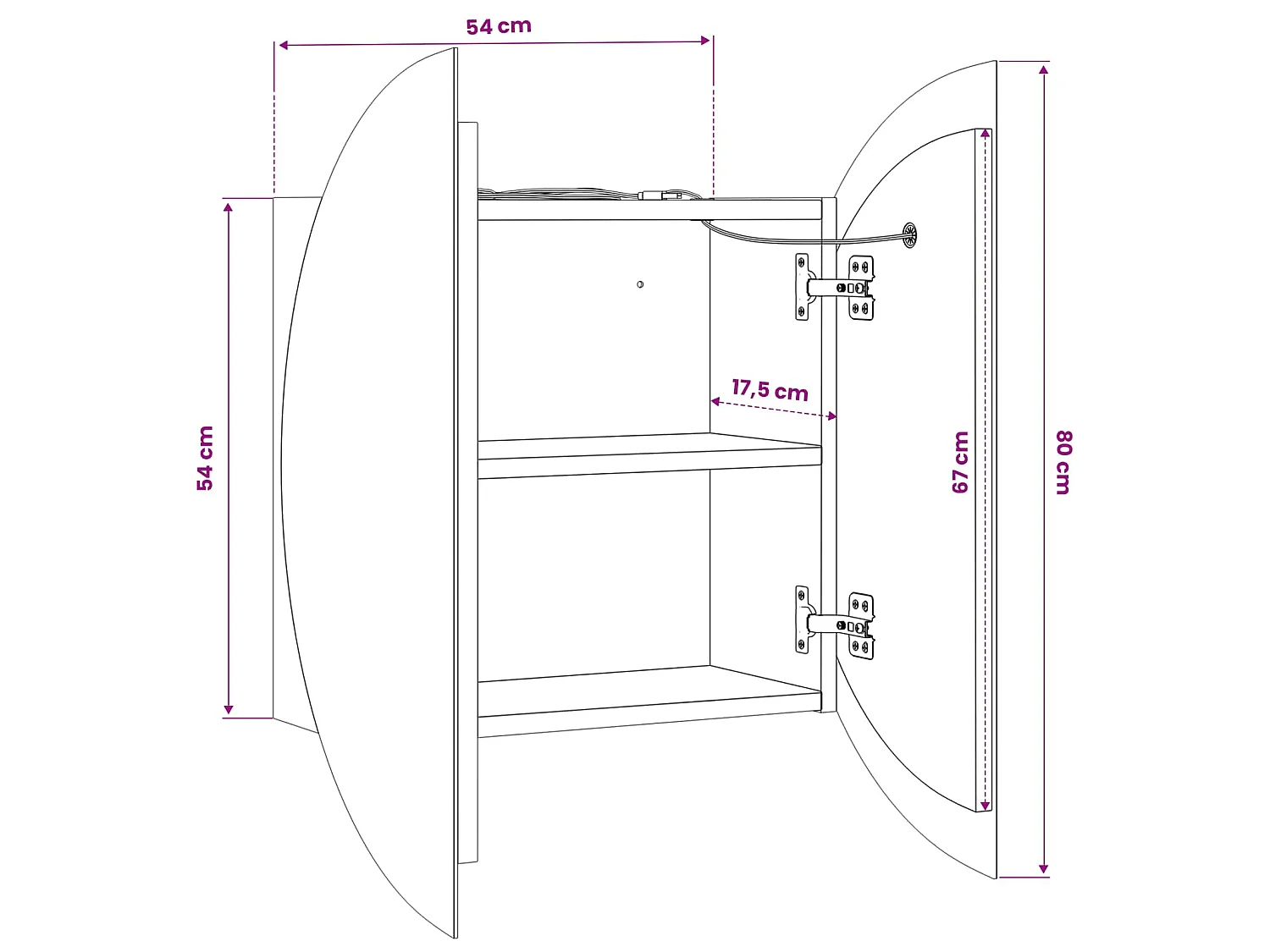 Armadio da Bagno con Specchio Rotondo e LED Rovere 54x54x17,5cm
