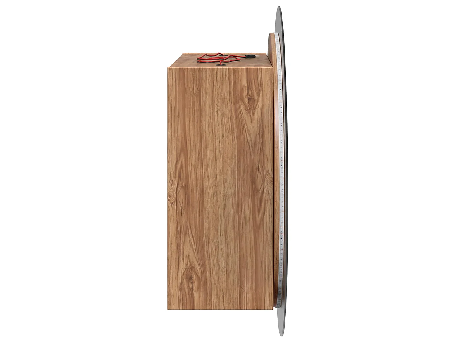 Armadio da Bagno con Specchio Rotondo e LED Rovere 54x54x17,5cm