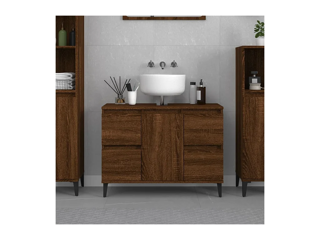 Mobile Lavabo Rovere Marrone 80x33x60 cm in Legno Multistrato