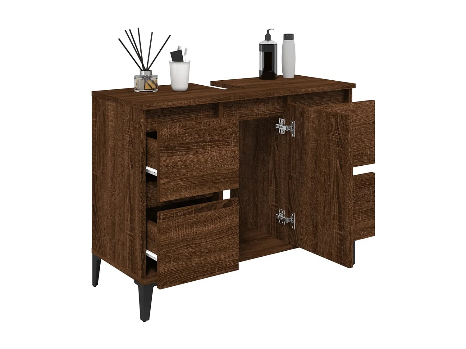 Meuble d'évier chêne marron 80x33x60 cm bois d'ingénierie