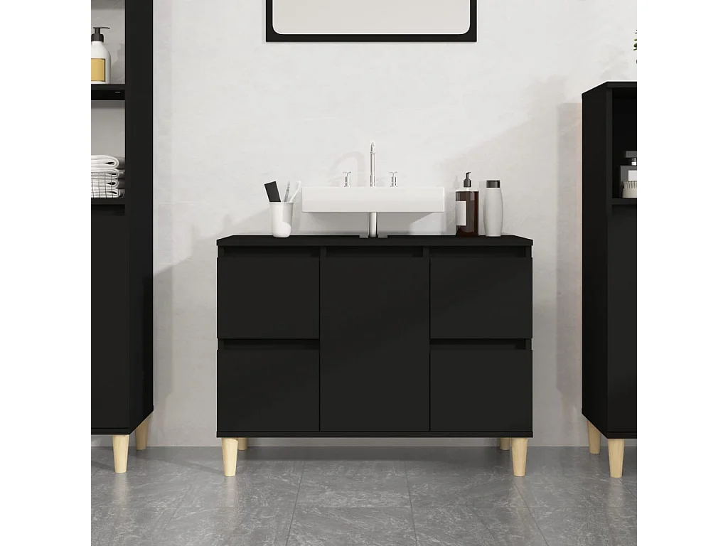 Mobile Lavabo Nero 80x33x60 cm in Legno Multistrato