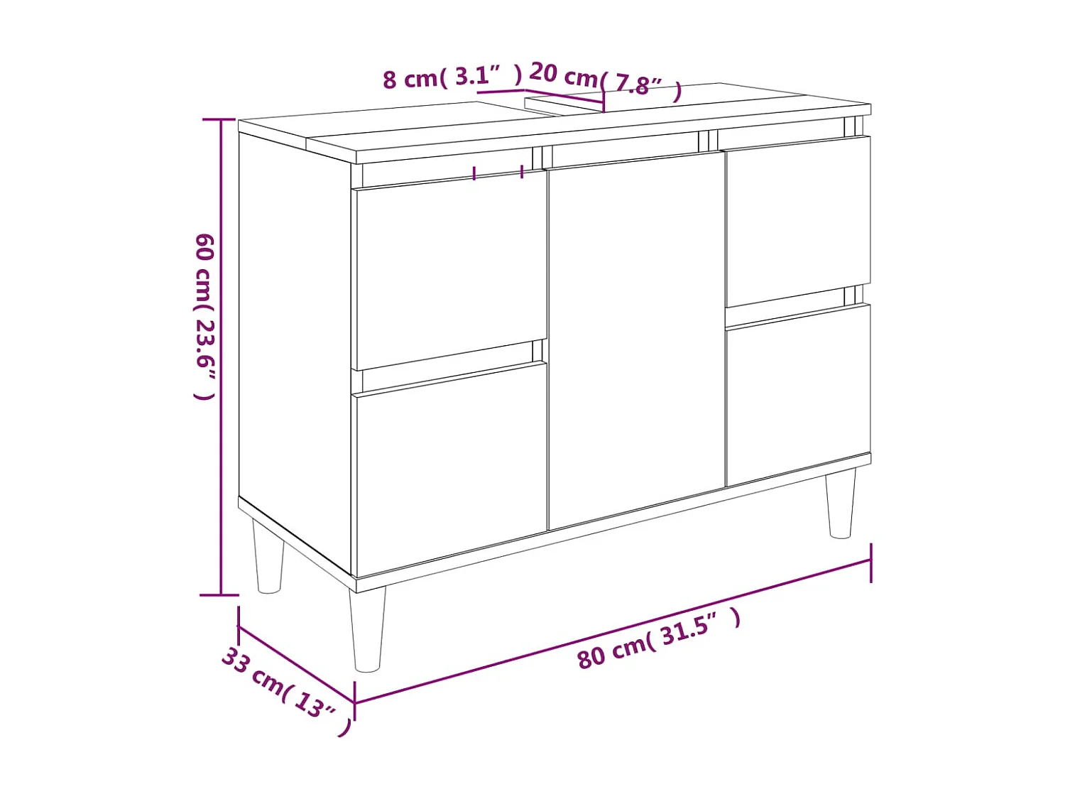 Mobile Lavabo Nero 80x33x60 cm in Legno Multistrato
