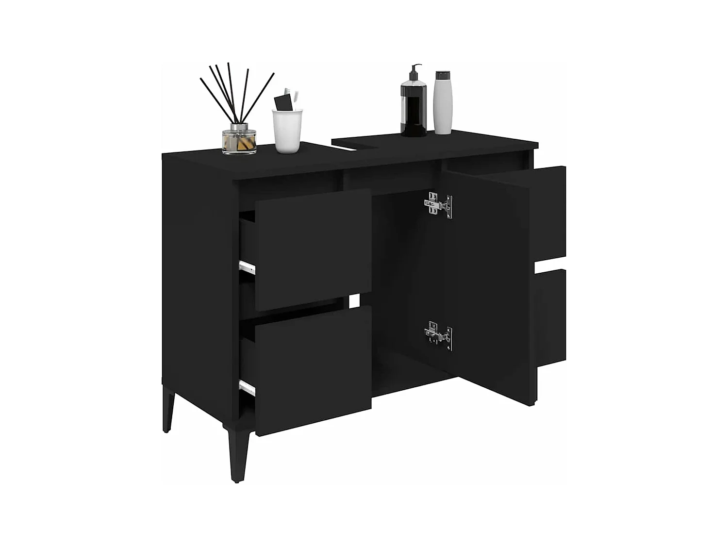 Wastafelkast 80x33x60 cm bewerkt hout zwart