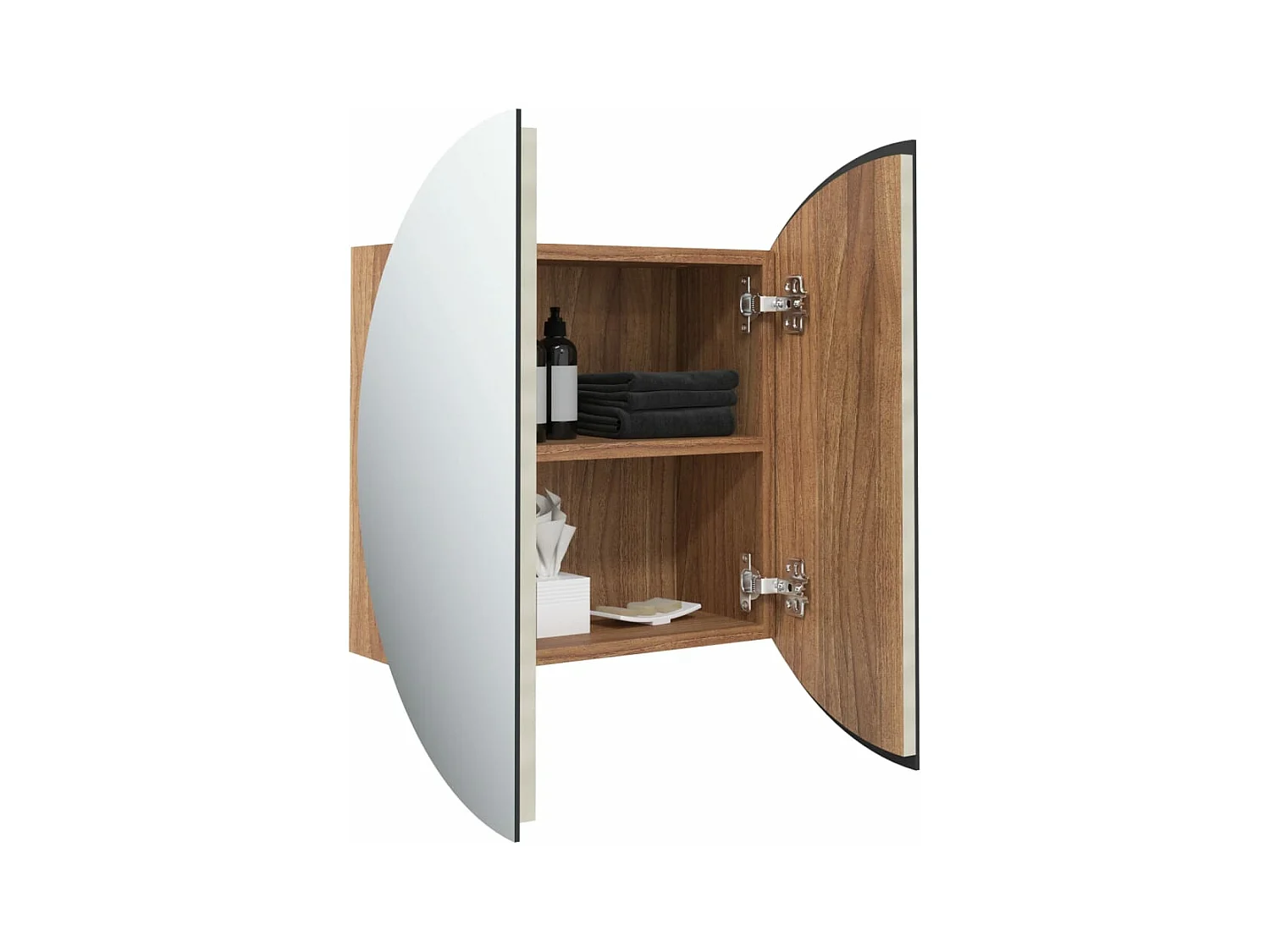 Badezimmerschrank mit Rundem Spiegel & LED Eichen-Optik