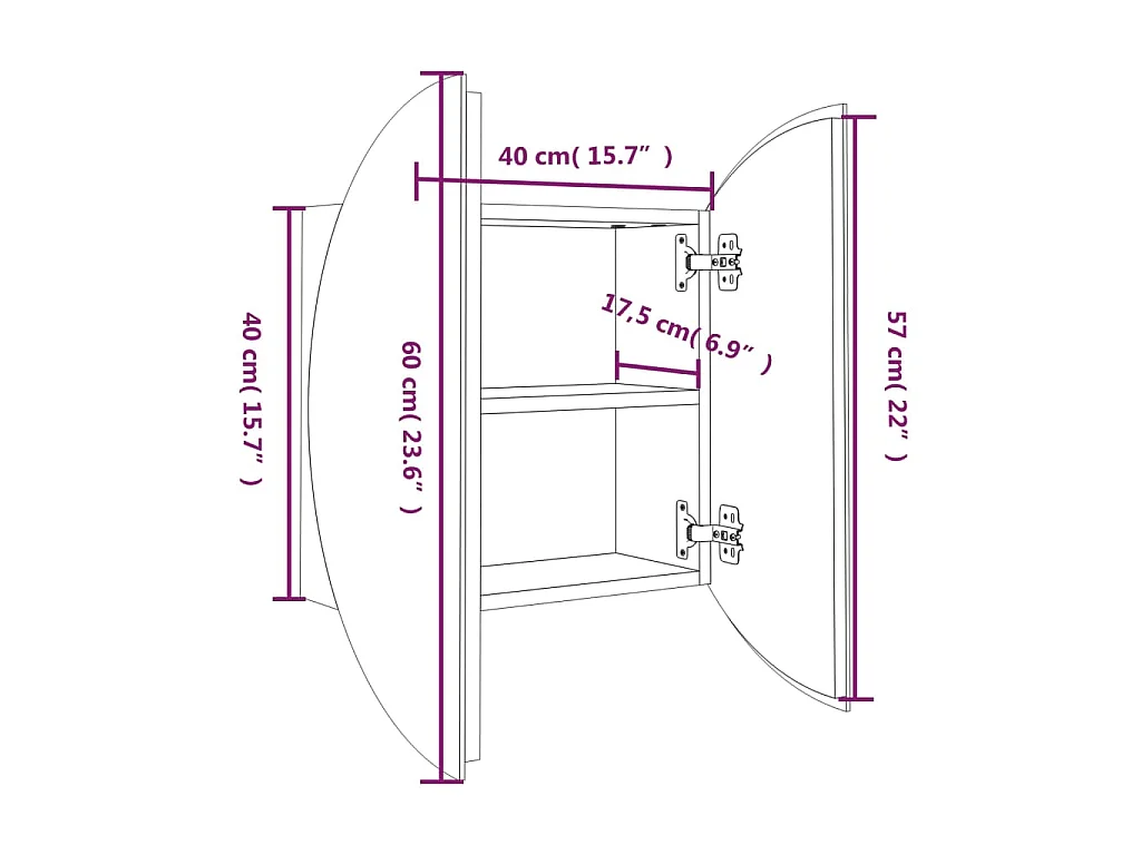 Armoire de salle de bain miroir rond et LED Chêne 40x40x17,5 cm