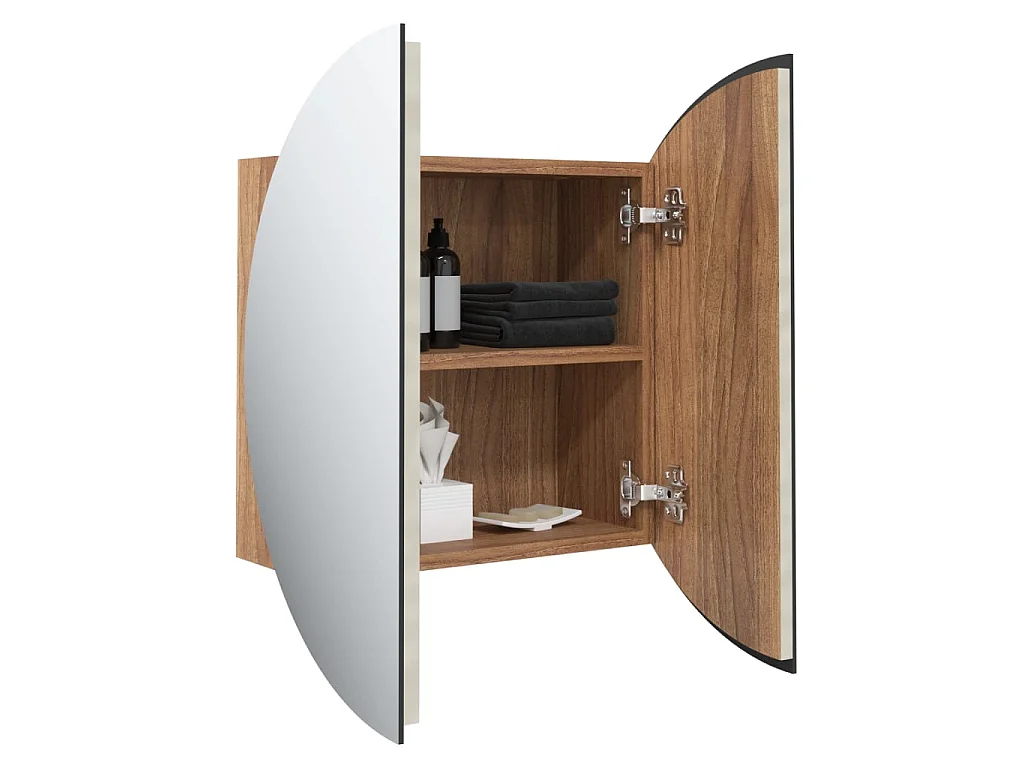 Armoire de salle de bain miroir rond et LED Chêne 40x40x17,5 cm