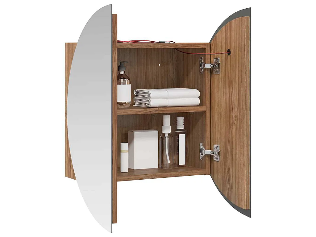 Armoire de salle de bain miroir rond et LED Chêne 40x40x17,5 cm