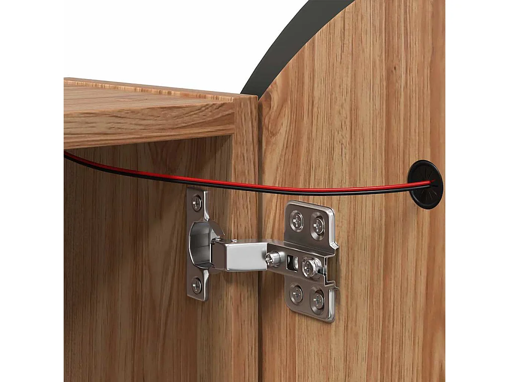 Armoire de salle de bain miroir rond et LED Chêne 40x40x17,5 cm