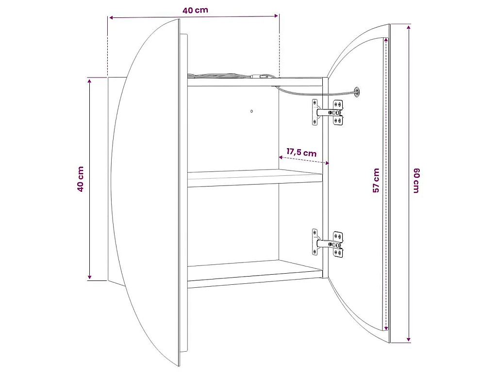 Armoire de salle de bain miroir rond et LED Chêne 40x40x17,5 cm