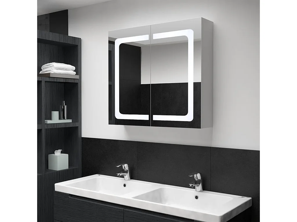 Badkamerkast met spiegel en LED 80x12,2x68 cm