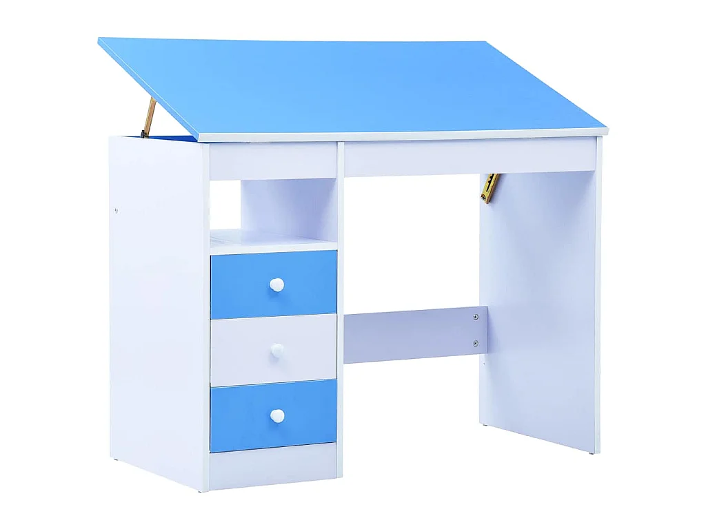 Kinderschreibtisch Kippbar Blau und Weiß
