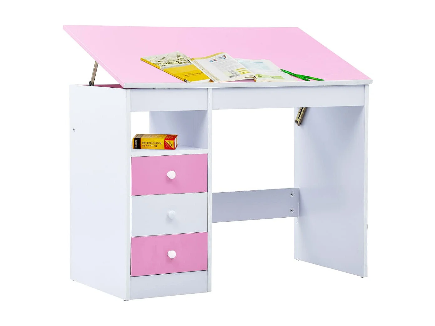 Kinderschreibtisch Kippbar Rosa und Weiß