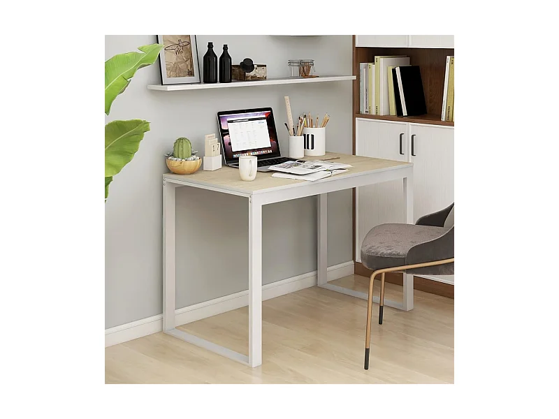 Bureau d'ordinateur Blanc et chêne 110x60x73 cm Aggloméré