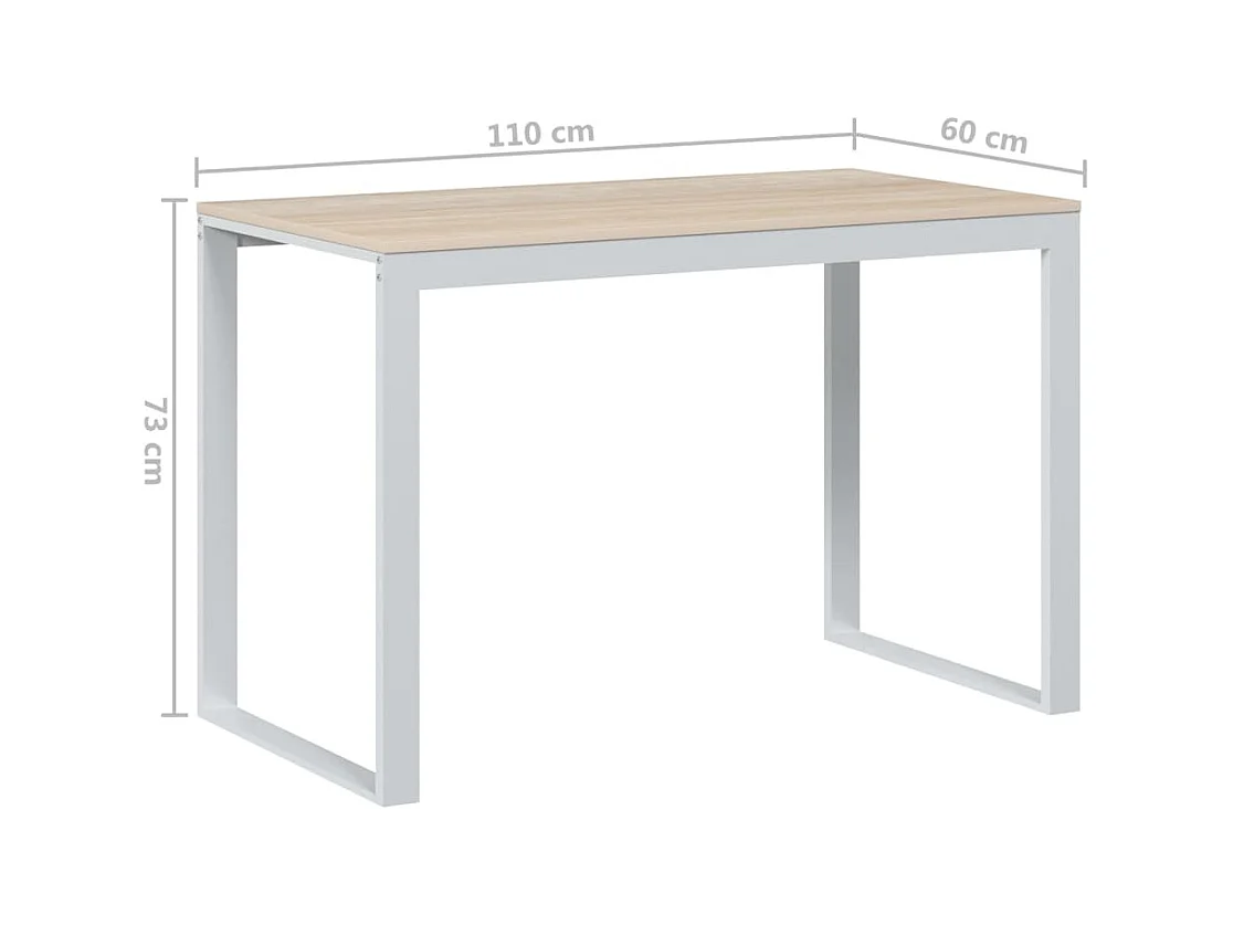 Bureau d'ordinateur Blanc et chêne 110x60x73 cm Aggloméré