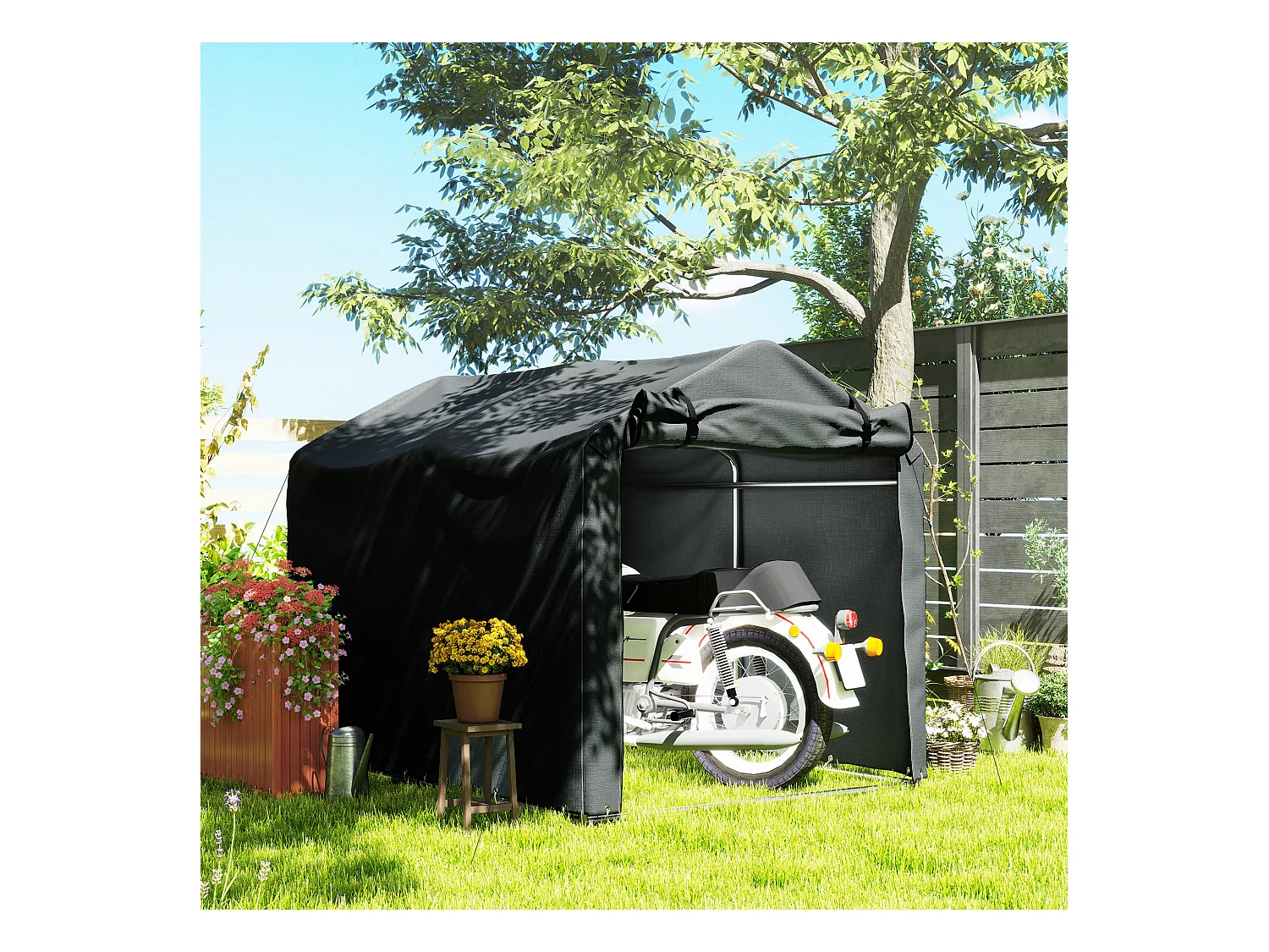 Tente de stockage - abri de jardin dim. 2 x 1,6 x 1,65 m - porte enroulable zippée - métal galvanisé PE gris