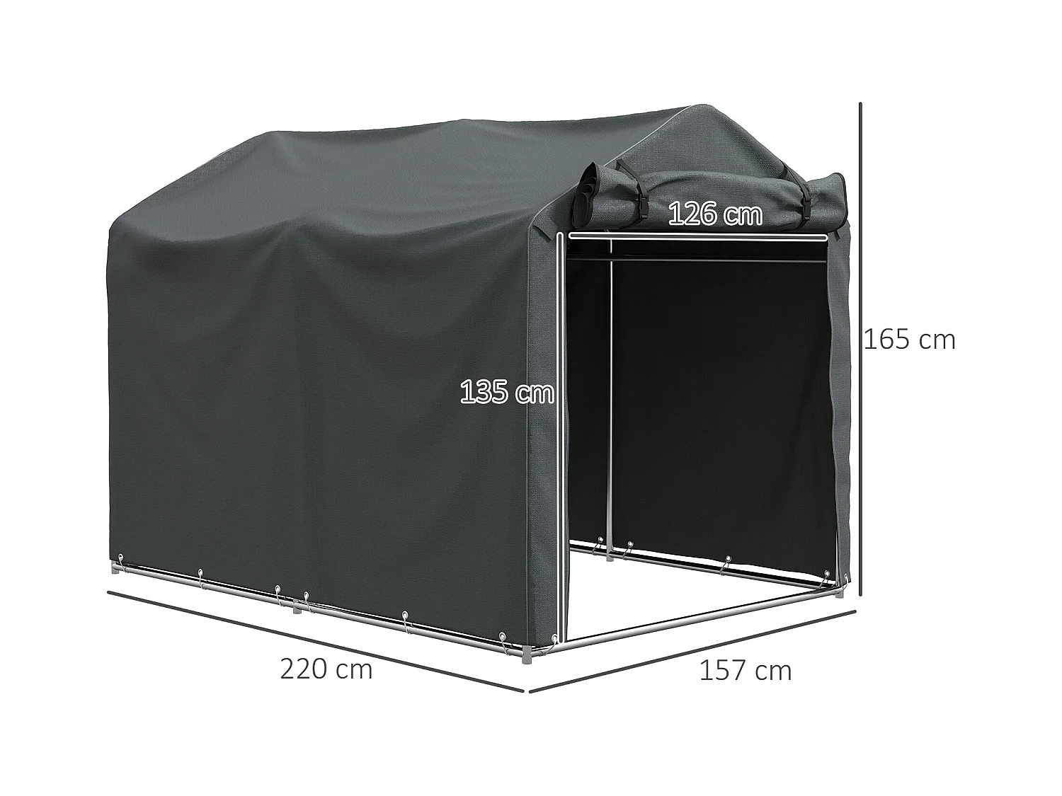 Tente de stockage - abri de jardin dim. 2 x 1,6 x 1,65 m - porte enroulable zippée - métal galvanisé PE gris