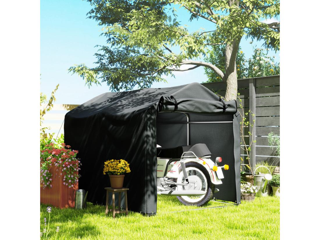vente unique Tente de stockage - abri de jardin dim. 2 x 1 6 x 1 65 m - porte enroulable zippée - métal galvanisé PE gris