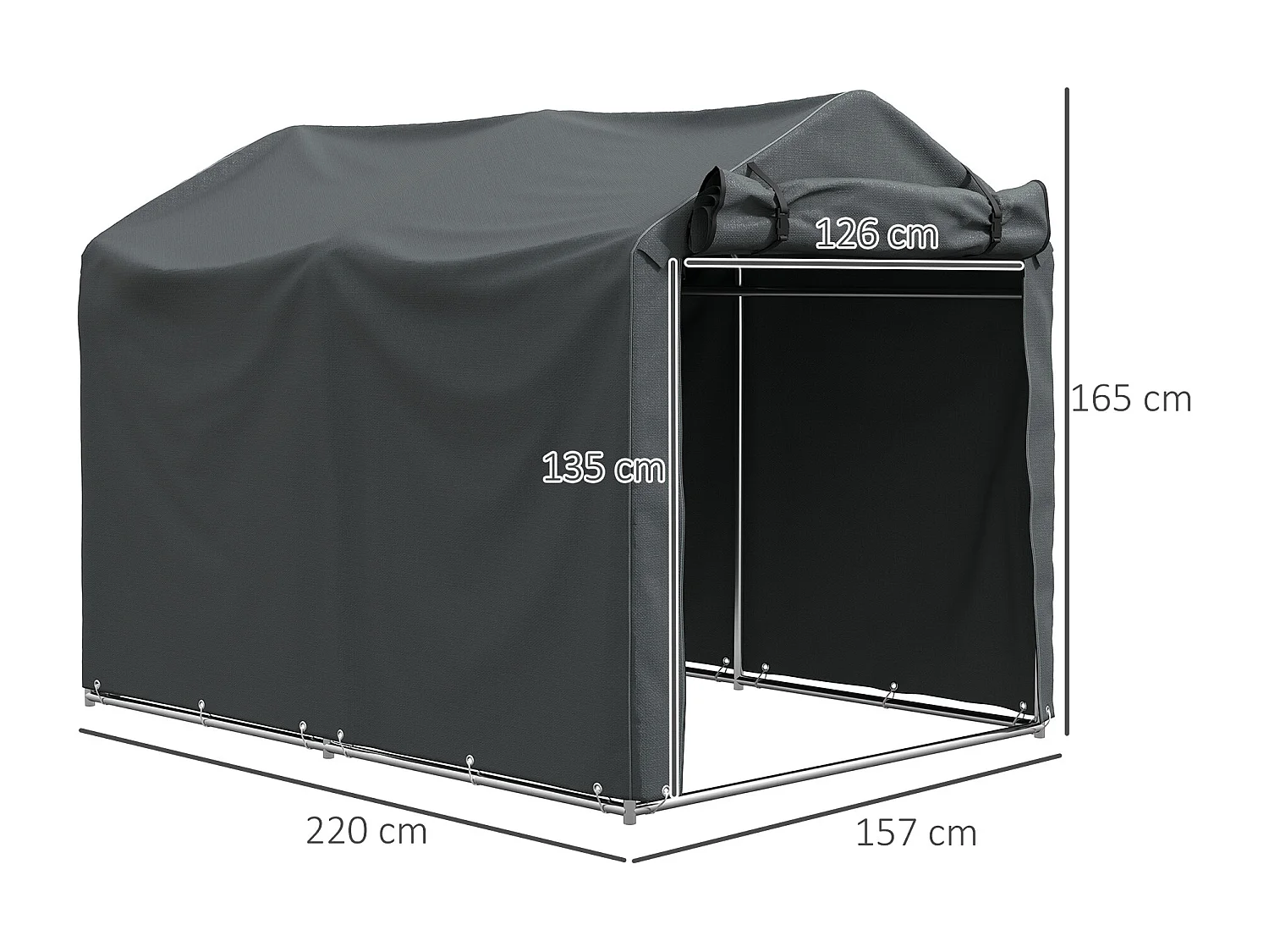 Tente de stockage - abri de jardin dim. 2 x 1,6 x 1,65 m - porte enroulable zippée - métal galvanisé PE gris