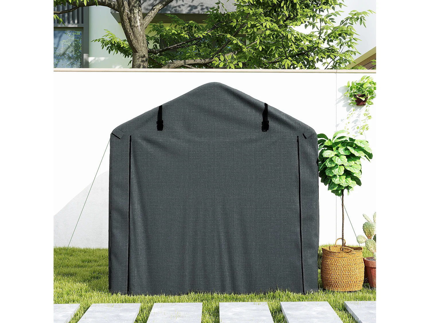 Tente de stockage - abri de jardin dim. 2 x 1,6 x 1,65 m - porte enroulable zippée - métal galvanisé PE gris