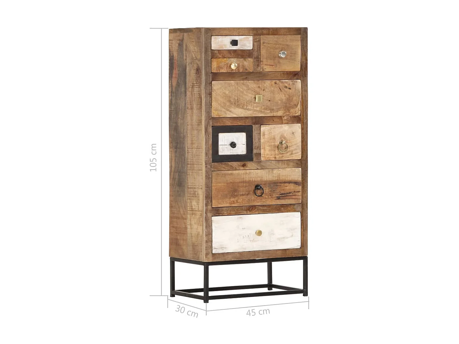 Highboard mit Schubladen 45x30x105 cm Altholz Massiv