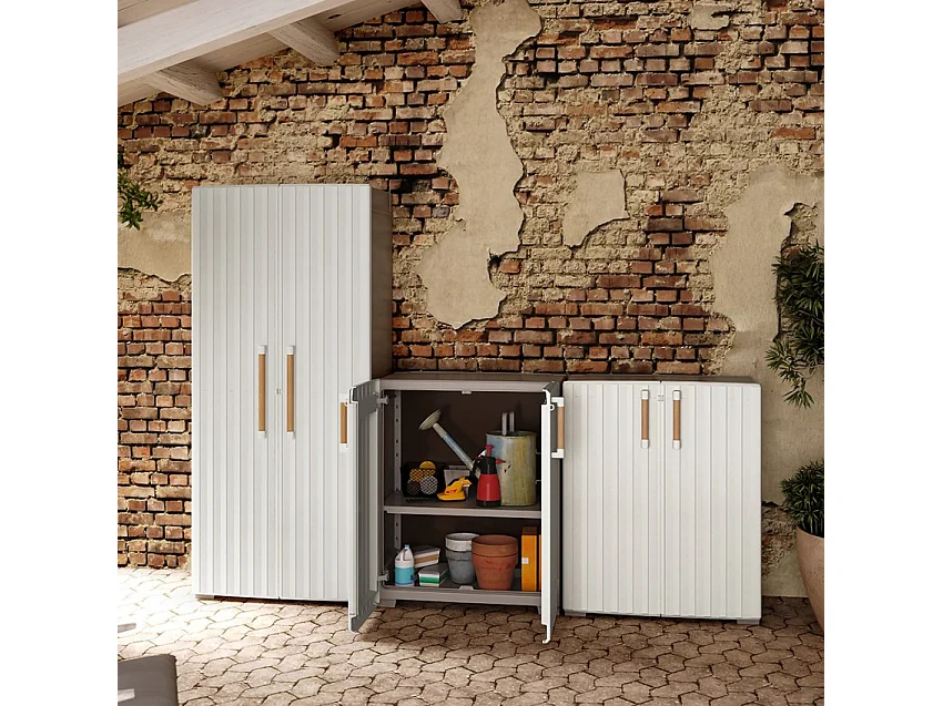 Armário de arrumação baixo Groove bege e cor areia