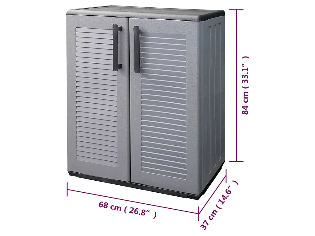 Tuinkast 68x37x84 cm polypropeen grijs en zwart
