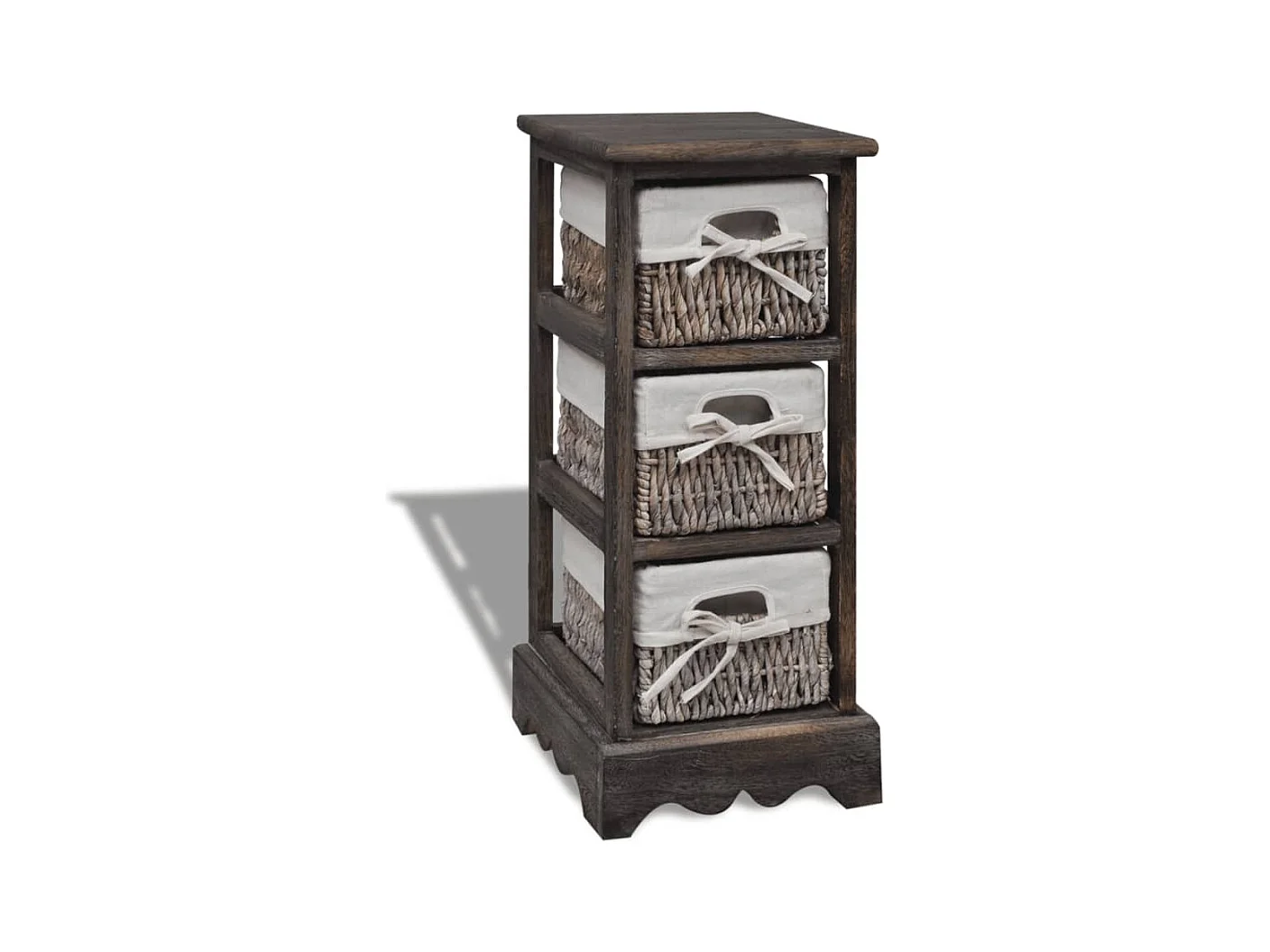 Estante de armazenamento de madeira com 3 cestos, castanho